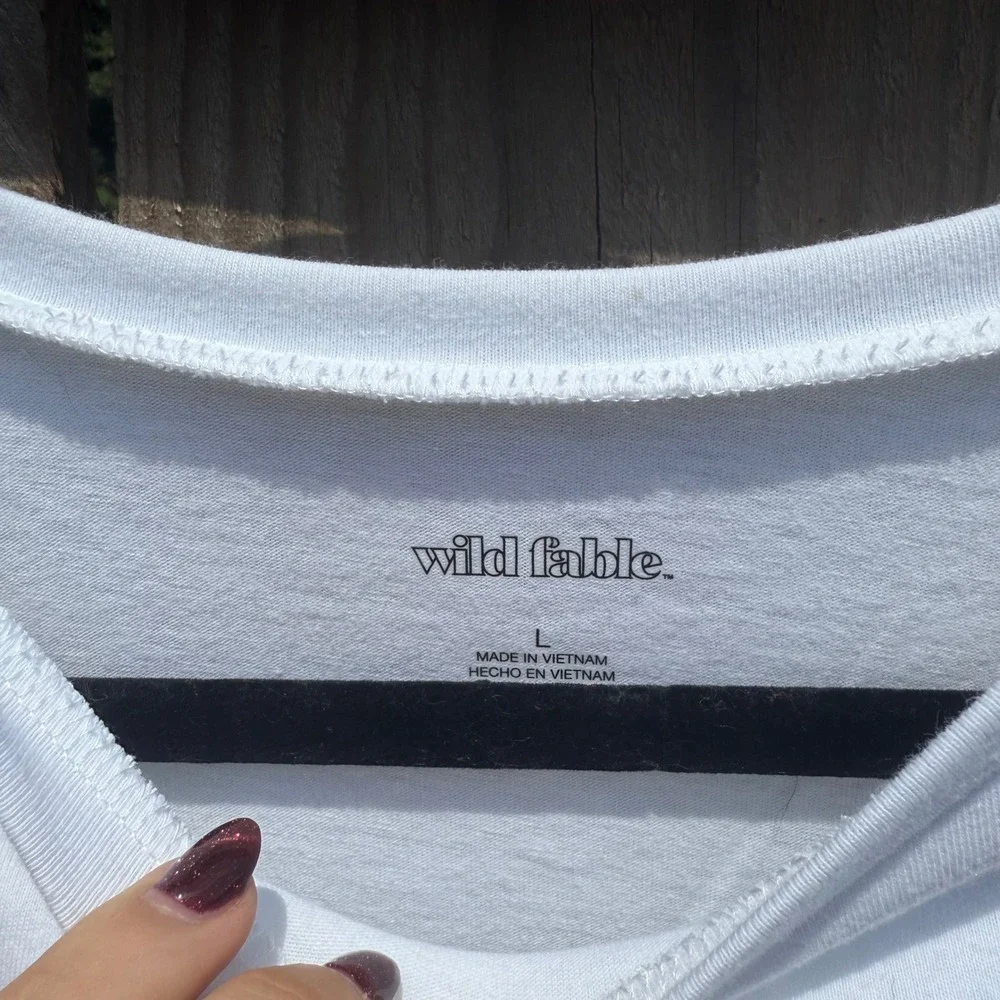 Wild Fable White Short Sleeve Cropped T-Shirt Crew Neck Basic Tee Large
